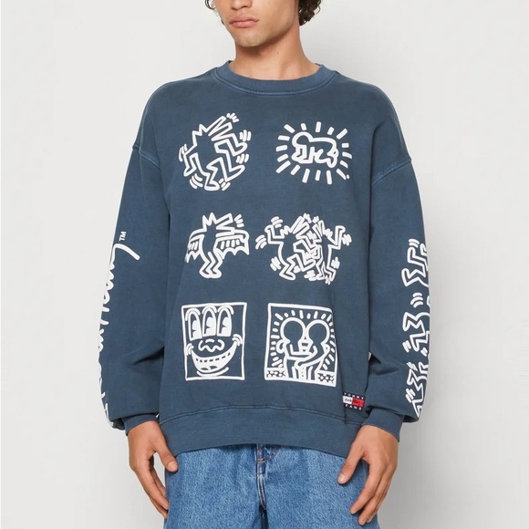 TOMMY HILFIGER JEANS X KEITH HARING Oversized Sweatshirt - Unisex Blue Grey - Picture 1 of 9